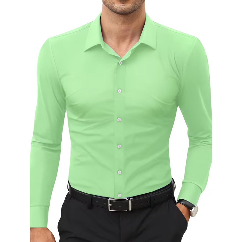 Four-Way Stretch White Button-Down Men's Plus-Size Formal Shirt