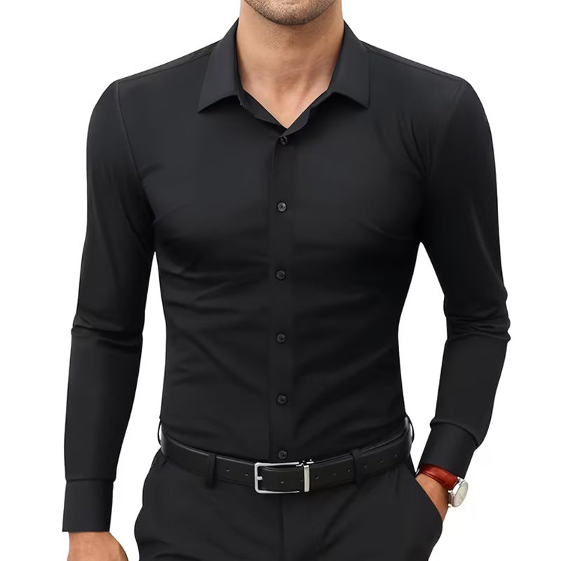 Four-Way Stretch White Button-Down Men's Plus-Size Formal Shirt