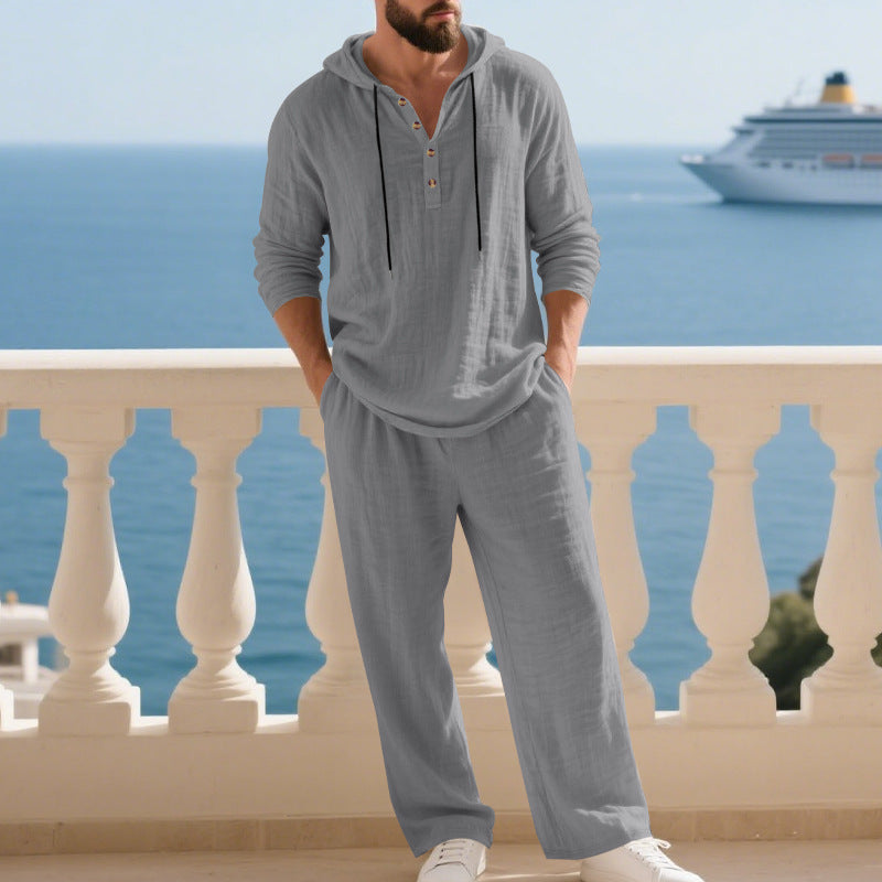Men's Linen Hooded Sweatshirt and Pants Set