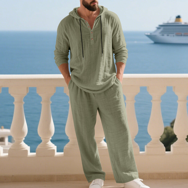 Men's Linen Hooded Sweatshirt and Pants Set