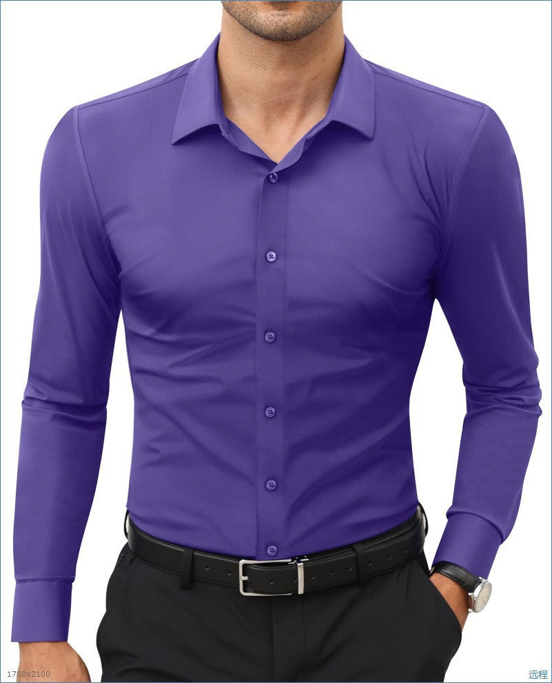 Four-Way Stretch White Button-Down Men's Plus-Size Formal Shirt