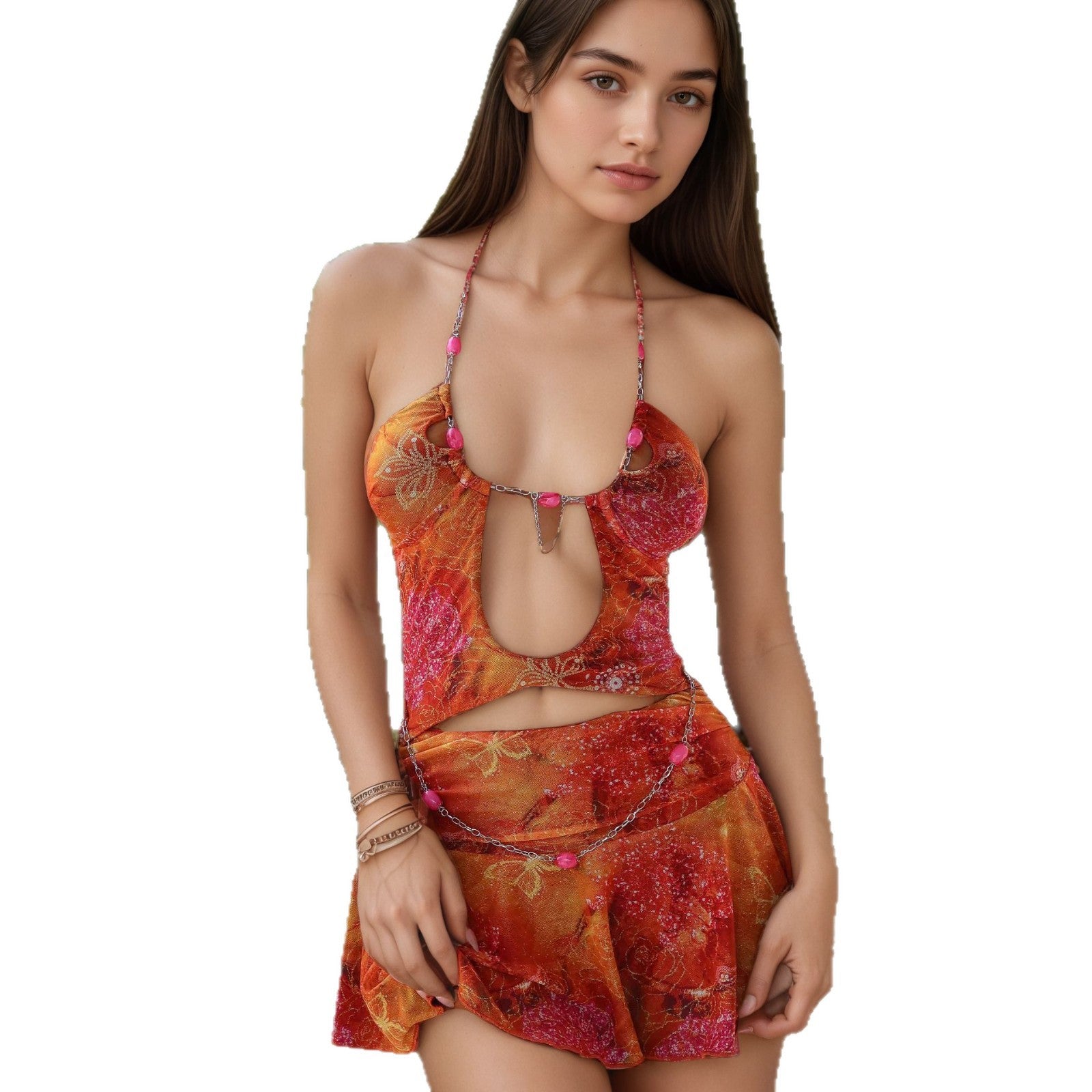 Hollow-out patchwork dress