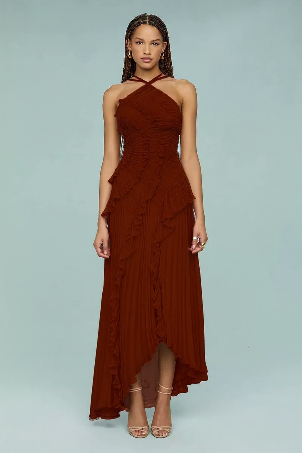 Chiffon Ruffled Halter Dress