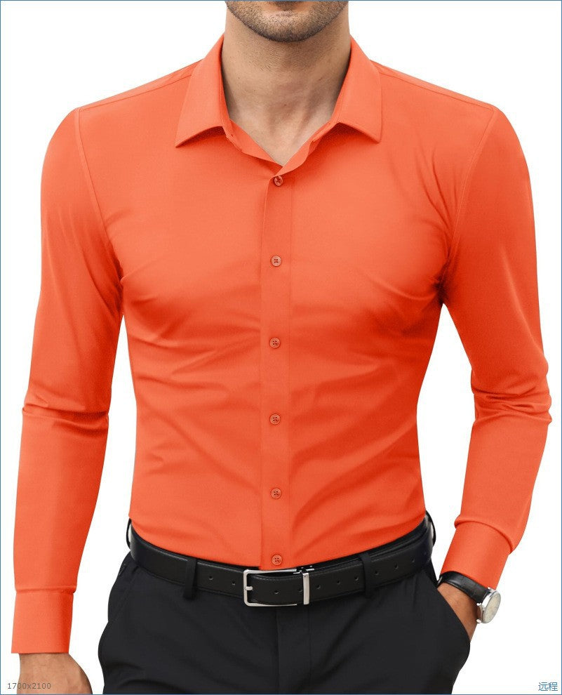 Four-Way Stretch White Button-Down Men's Plus-Size Formal Shirt
