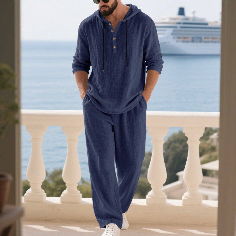 Men's Linen Hooded Sweatshirt and Pants Set