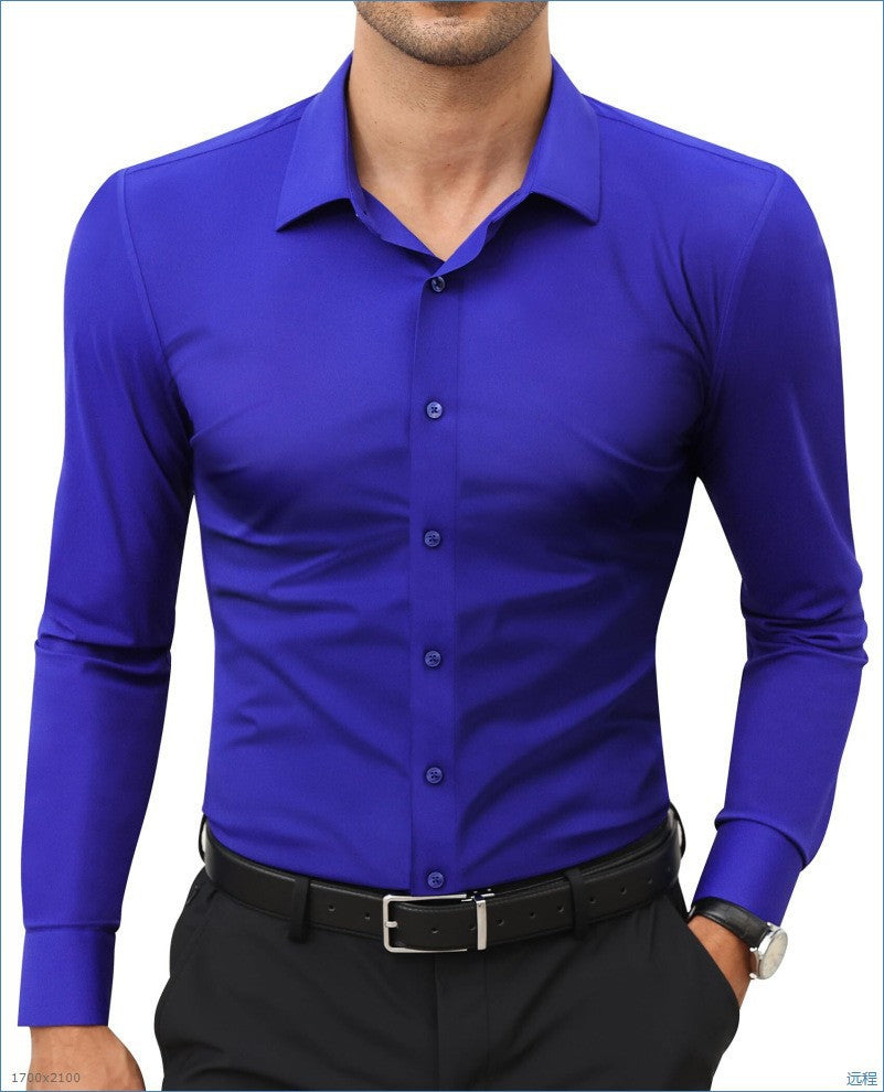 Four-Way Stretch White Button-Down Men's Plus-Size Formal Shirt