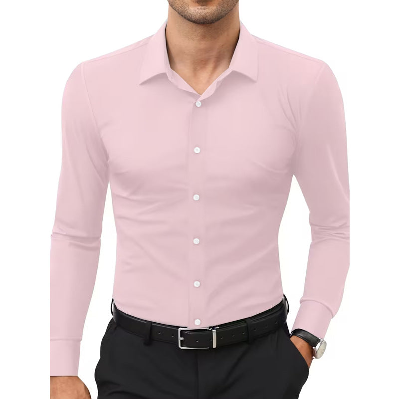 Four-Way Stretch White Button-Down Men's Plus-Size Formal Shirt