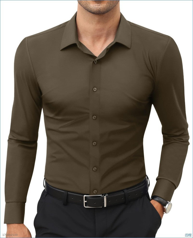 Four-Way Stretch White Button-Down Men's Plus-Size Formal Shirt