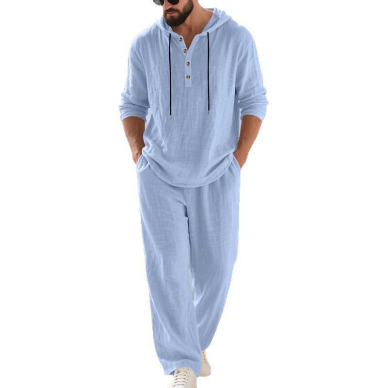 Men's Linen Hooded Sweatshirt and Pants Set