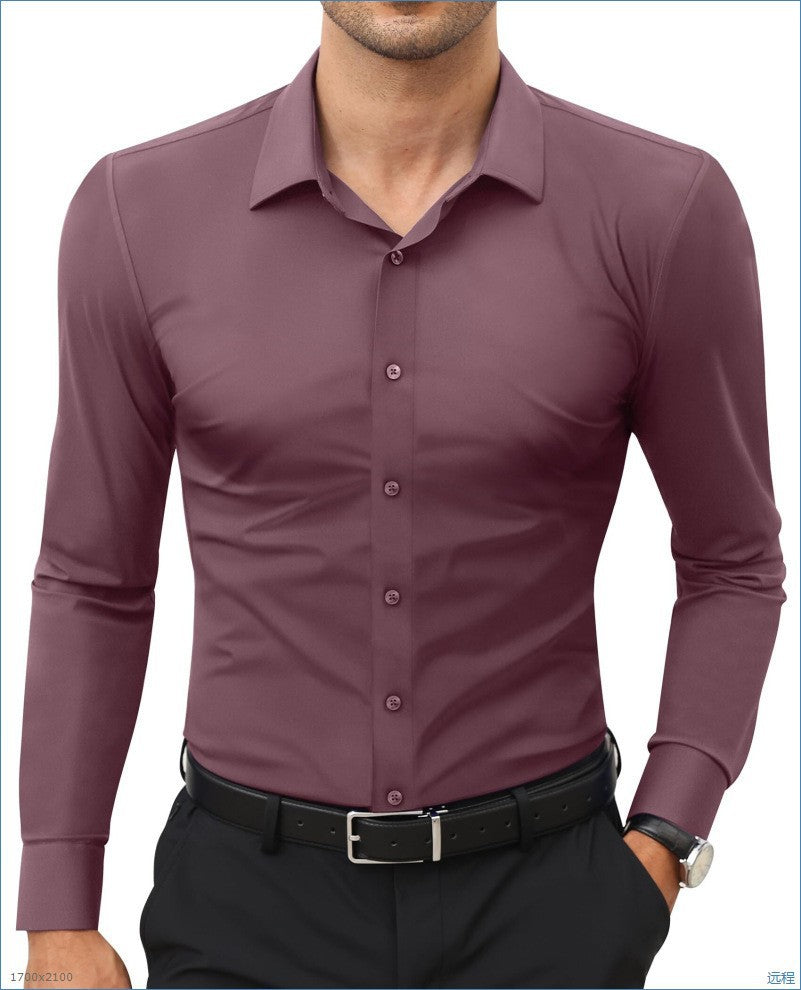 Four-Way Stretch White Button-Down Men's Plus-Size Formal Shirt