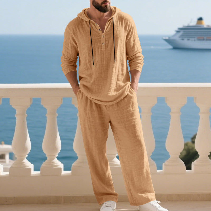 Men's Linen Hooded Sweatshirt and Pants Set