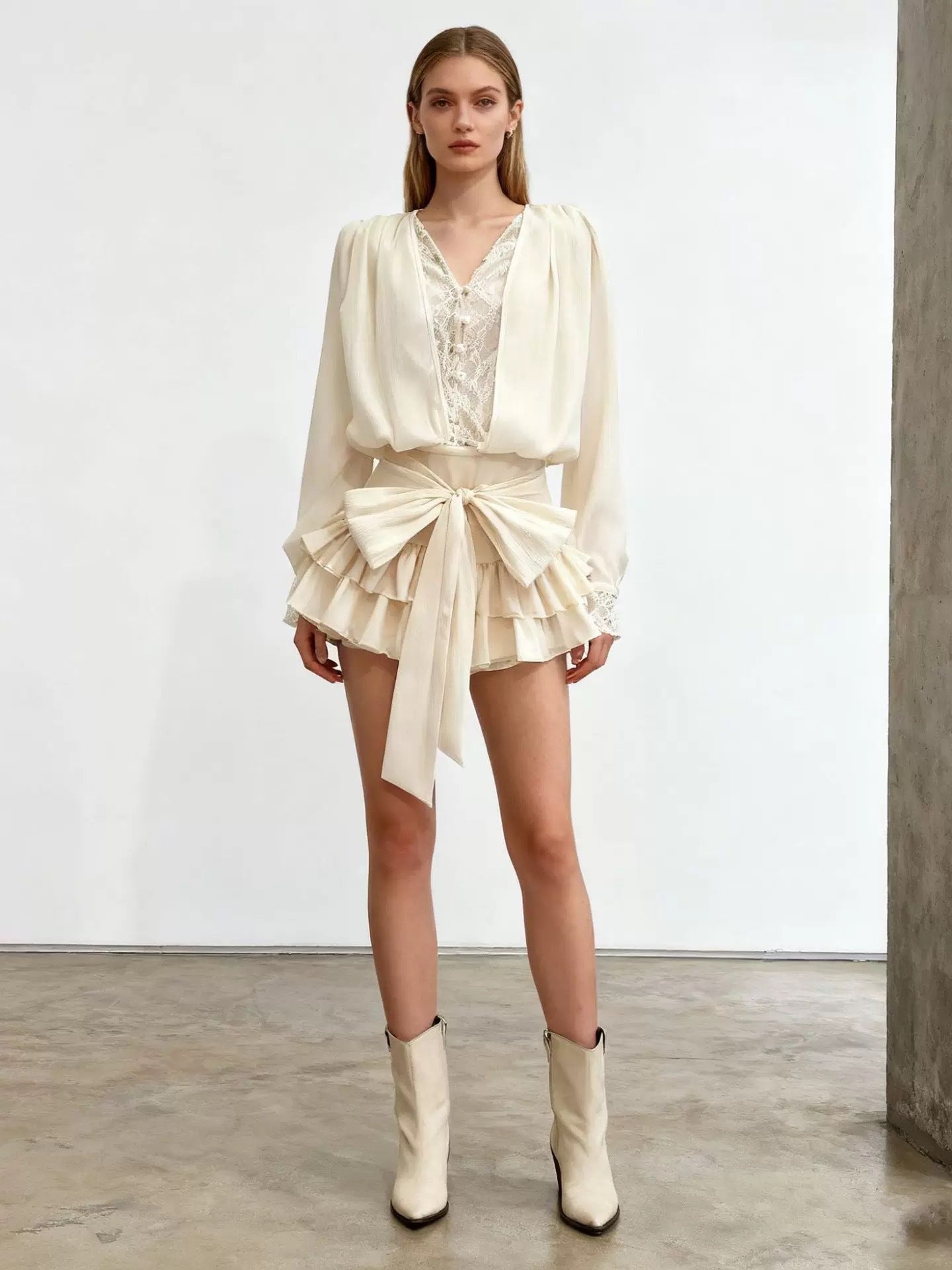 Women Bow Tie Corset Puffy Short Dress