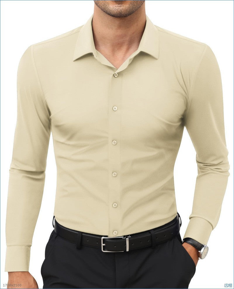 Four-Way Stretch White Button-Down Men's Plus-Size Formal Shirt