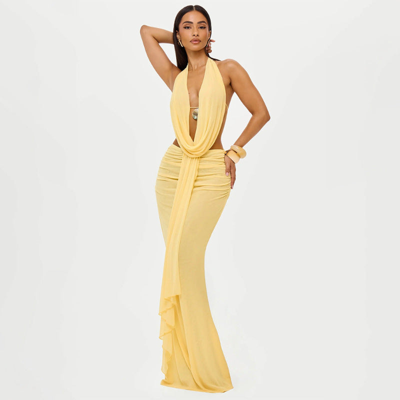 Halter-neck draped backless top