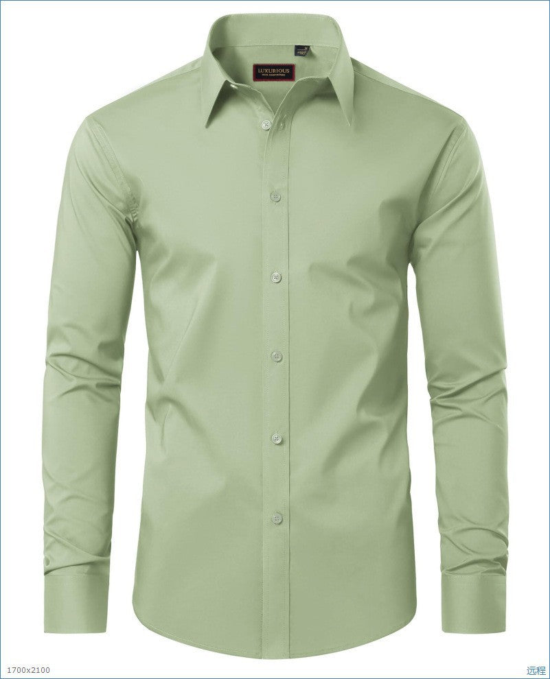 Four-Way Stretch White Button-Down Men's Plus-Size Formal Shirt