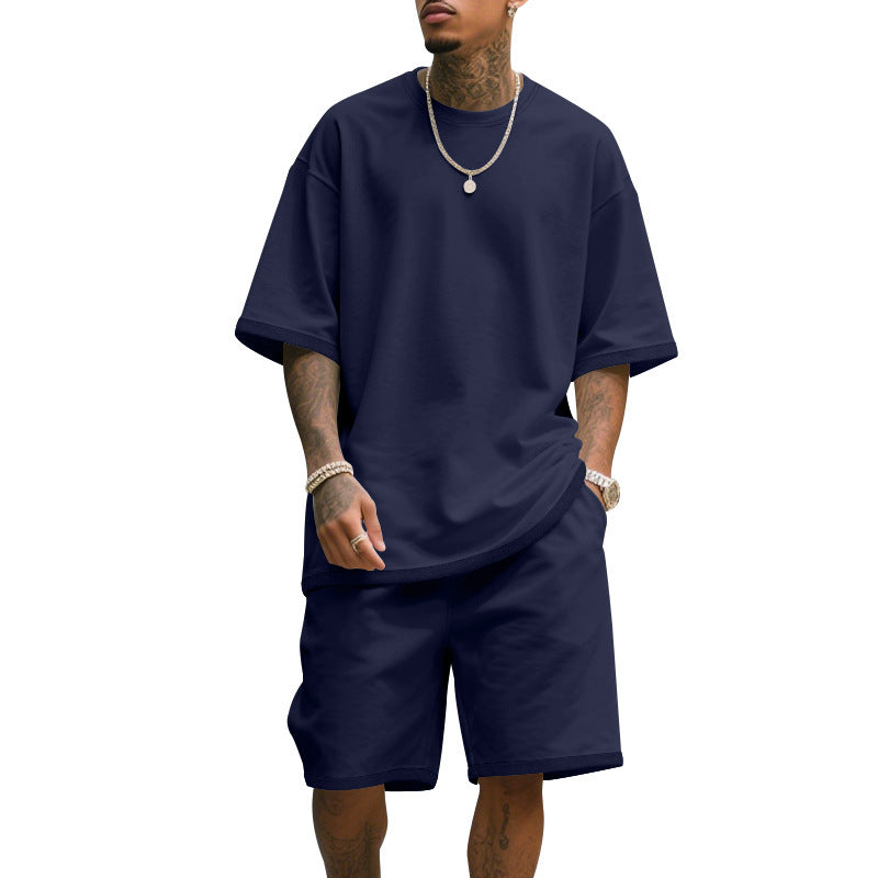 Mens Casual Short Sleeve Shorts Set