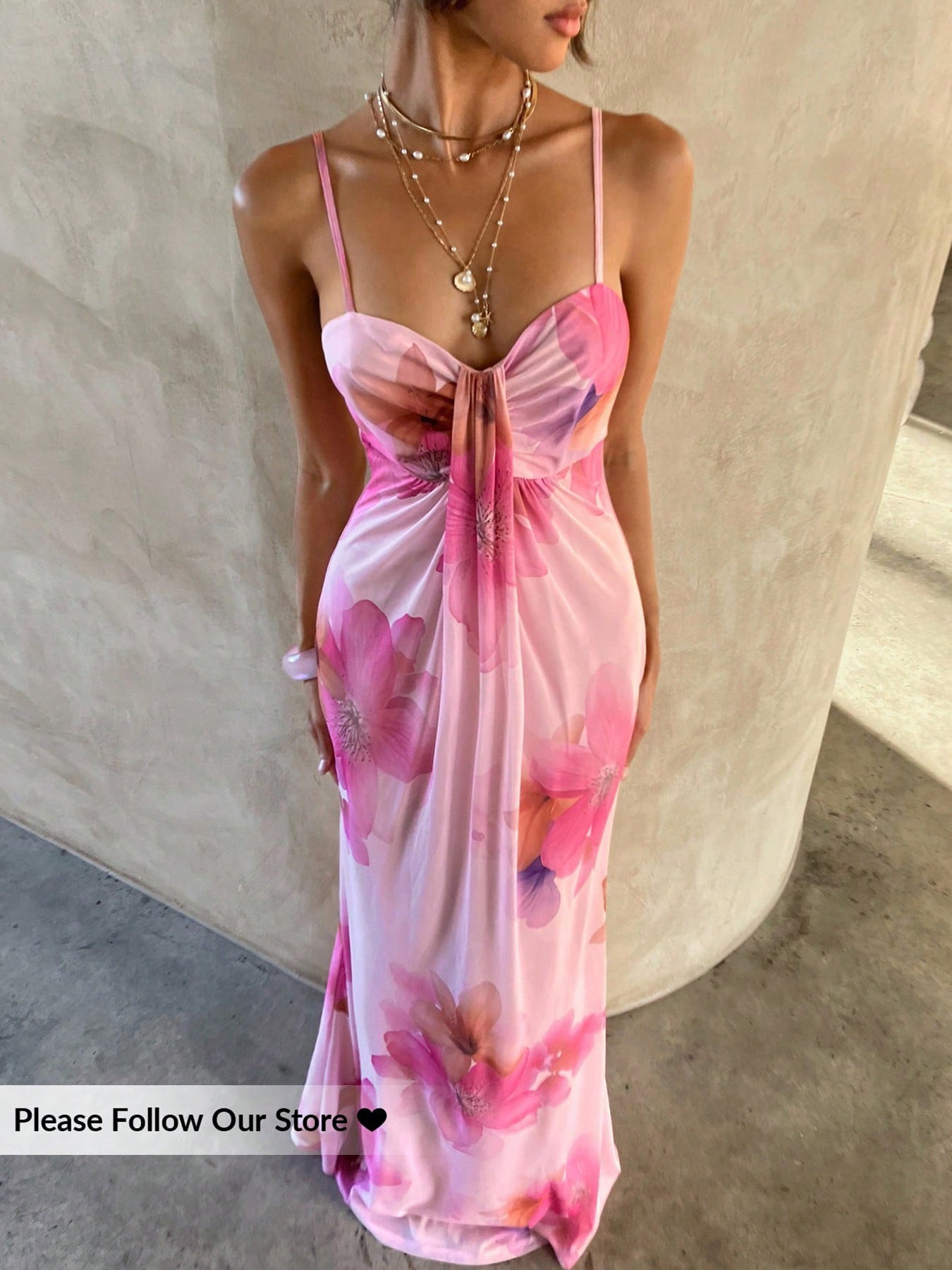 Floral Print Twist Waist Halter Long Dress
