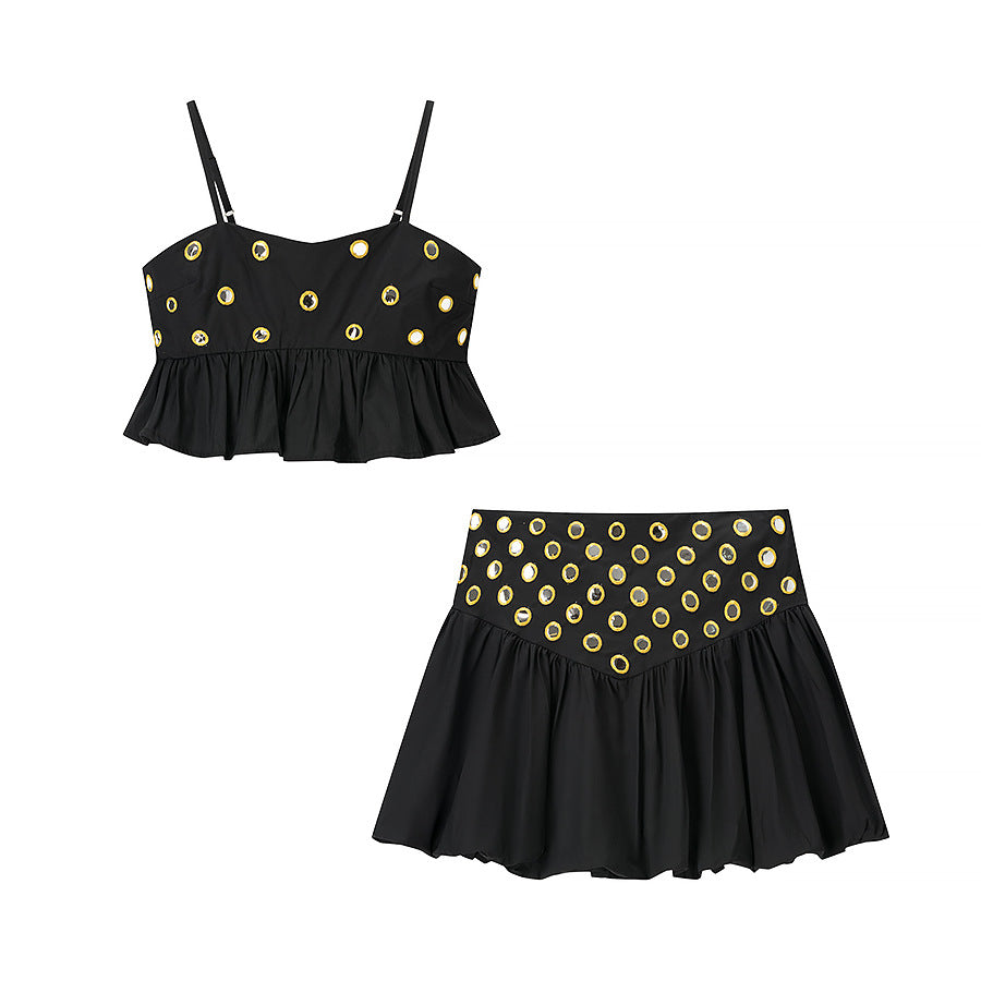 Retro Women's Sleeveless Top and Skirt Set