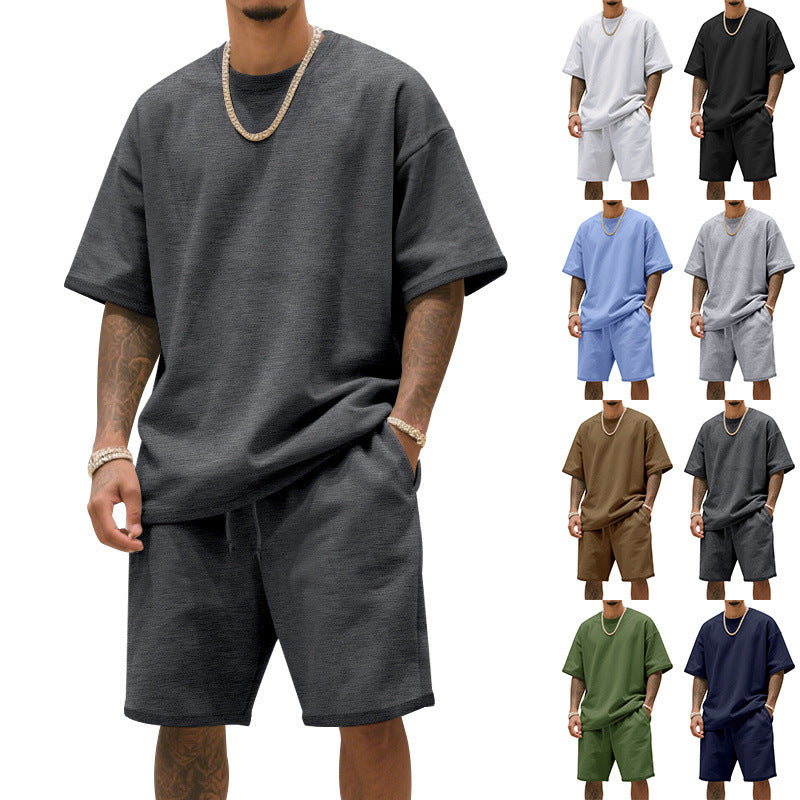 Mens Casual Short Sleeve Shorts Set