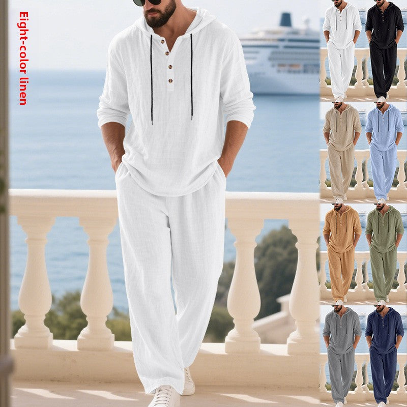 Men's Linen Hooded Sweatshirt and Pants Set