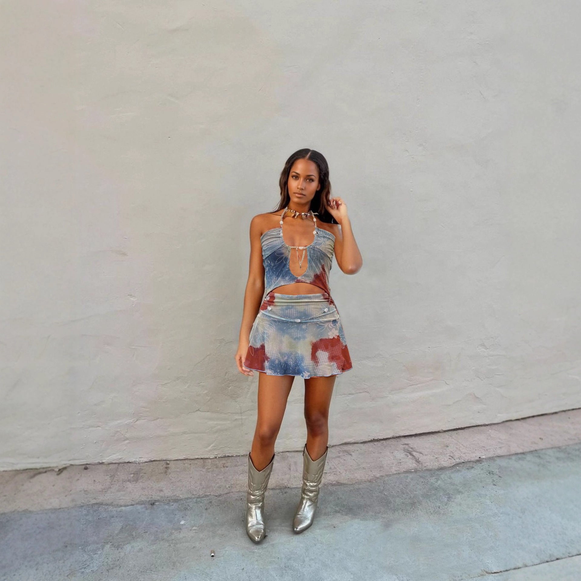 Hollow-out patchwork dress