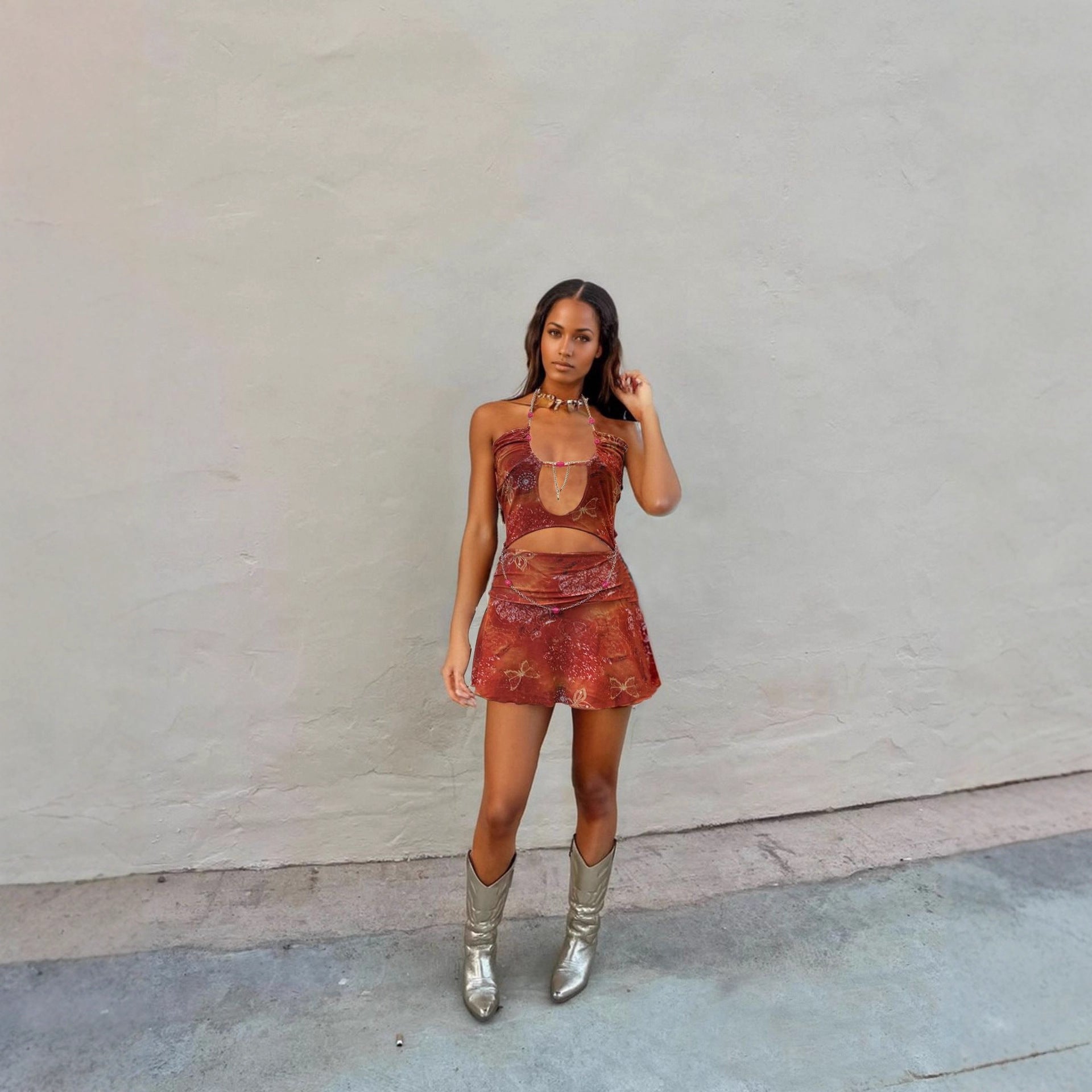 Hollow-out patchwork dress