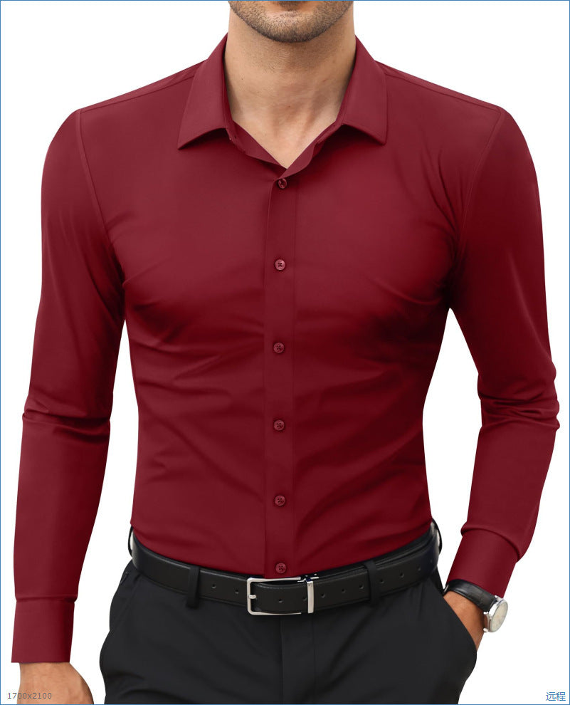 Four-Way Stretch White Button-Down Men's Plus-Size Formal Shirt