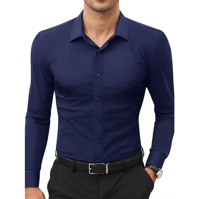 Four-Way Stretch White Button-Down Men's Plus-Size Formal Shirt