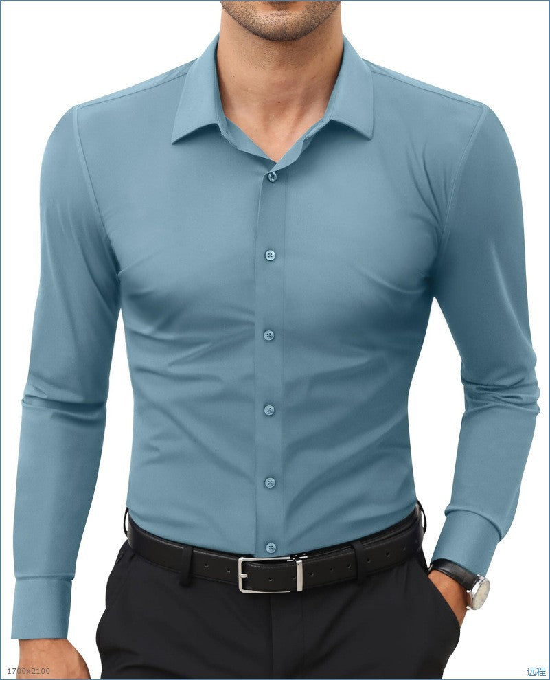 Four-Way Stretch White Button-Down Men's Plus-Size Formal Shirt