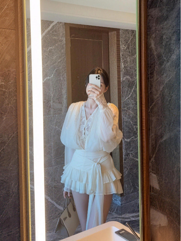 Women Bow Tie Corset Puffy Short Dress