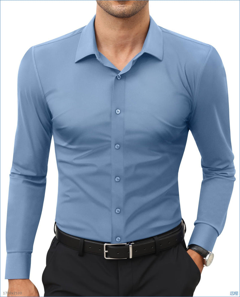 Four-Way Stretch White Button-Down Men's Plus-Size Formal Shirt