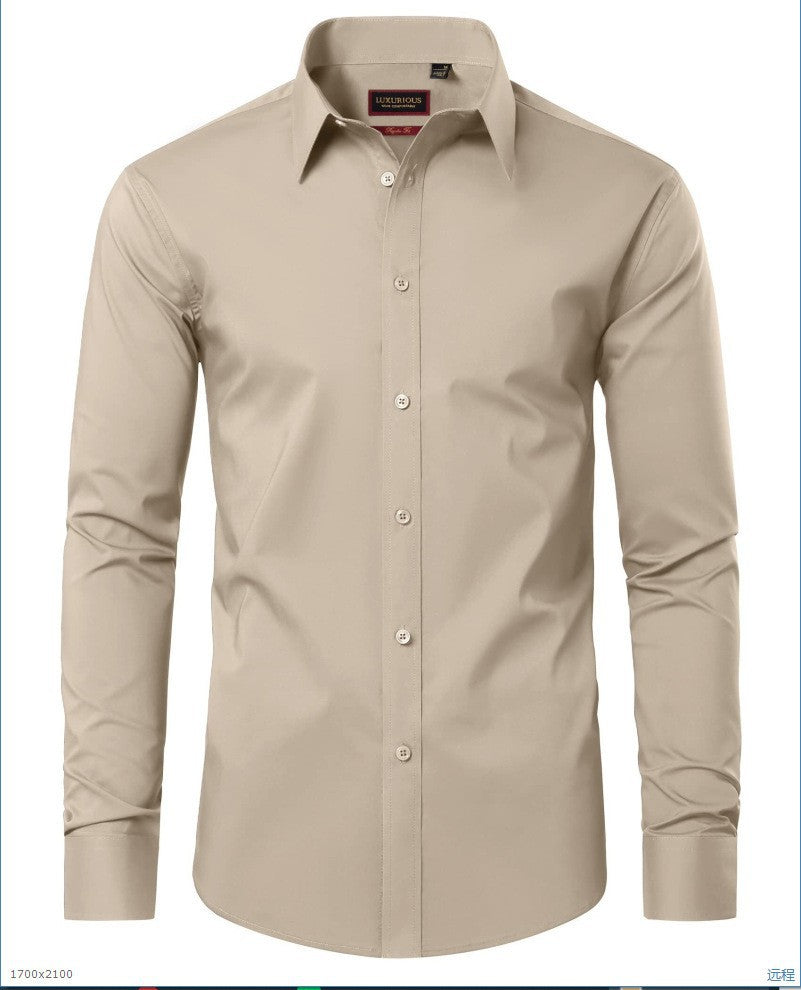 Four-Way Stretch White Button-Down Men's Plus-Size Formal Shirt