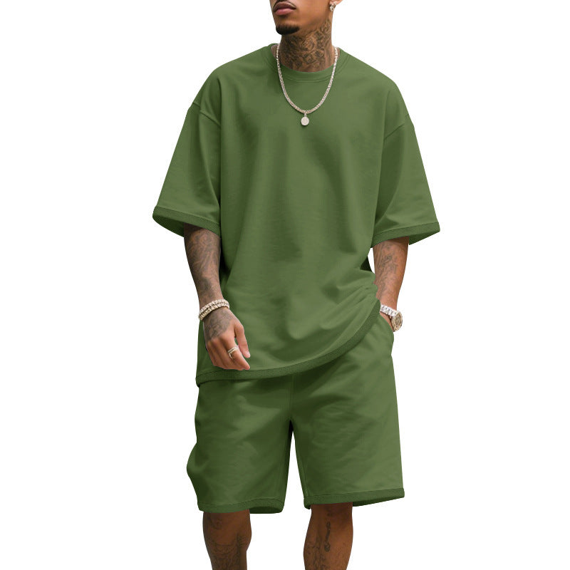 Mens Casual Short Sleeve Shorts Set