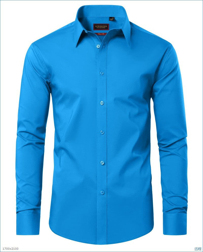 Four-Way Stretch White Button-Down Men's Plus-Size Formal Shirt