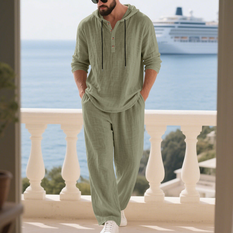 Men's Linen Hooded Sweatshirt and Pants Set